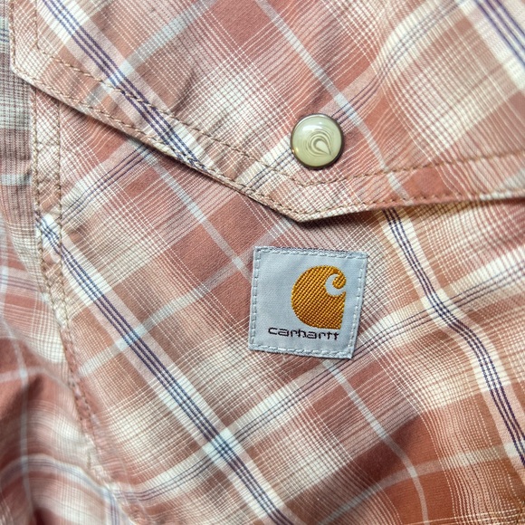 Carhartt Rugged Flex Nutmeg Plaid Relaxed Short Sleeve Snap Western Shirt - Sz L - Picture 7 of 16
